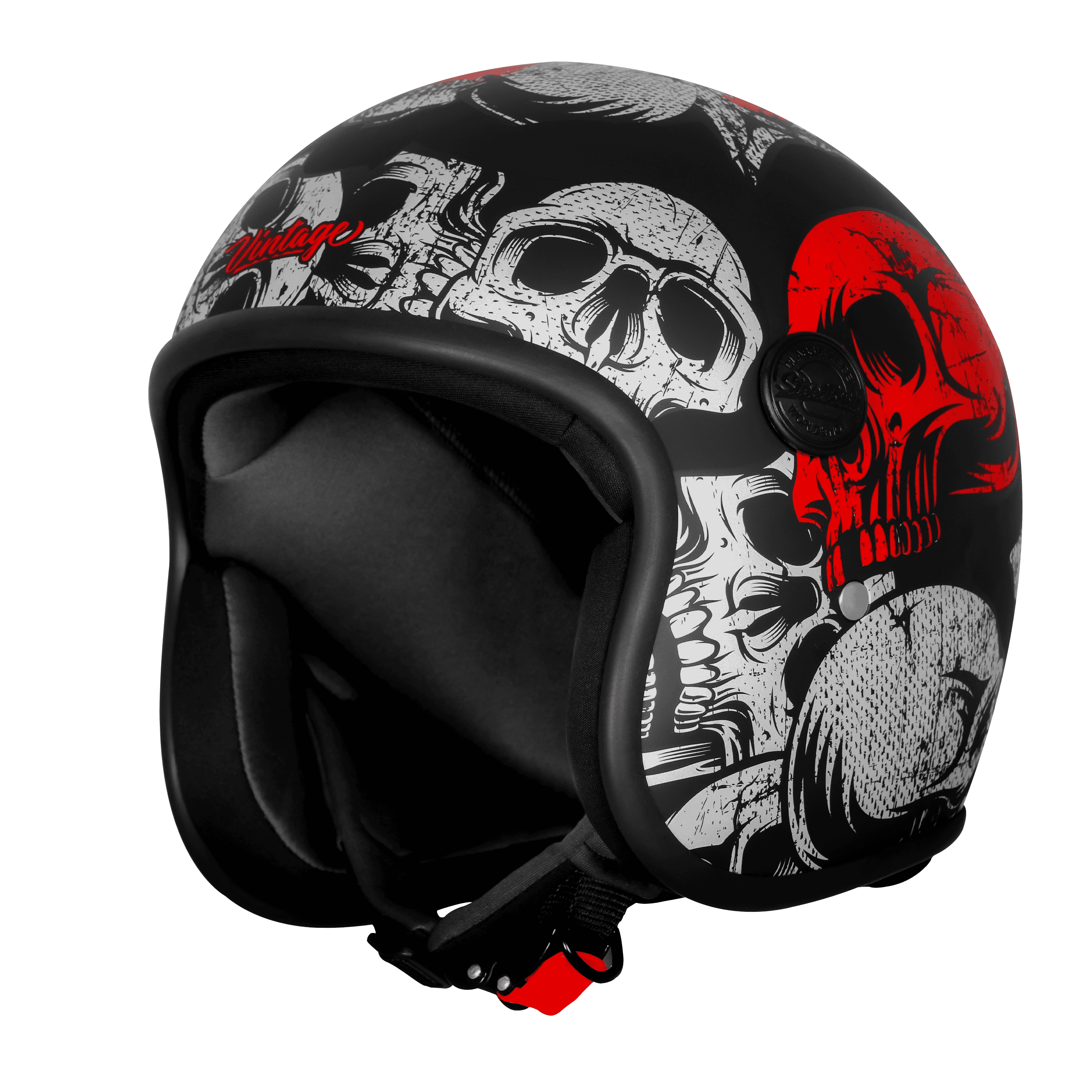 SBH-55 VINTAGE SKULL MAT BLACK WITH RED